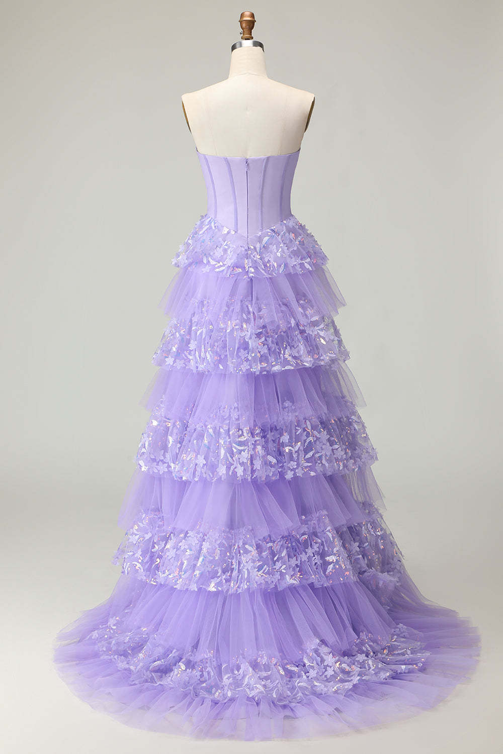 Sparkly Purple A Line Corset Strapless Long Prom Dress with Butterflies