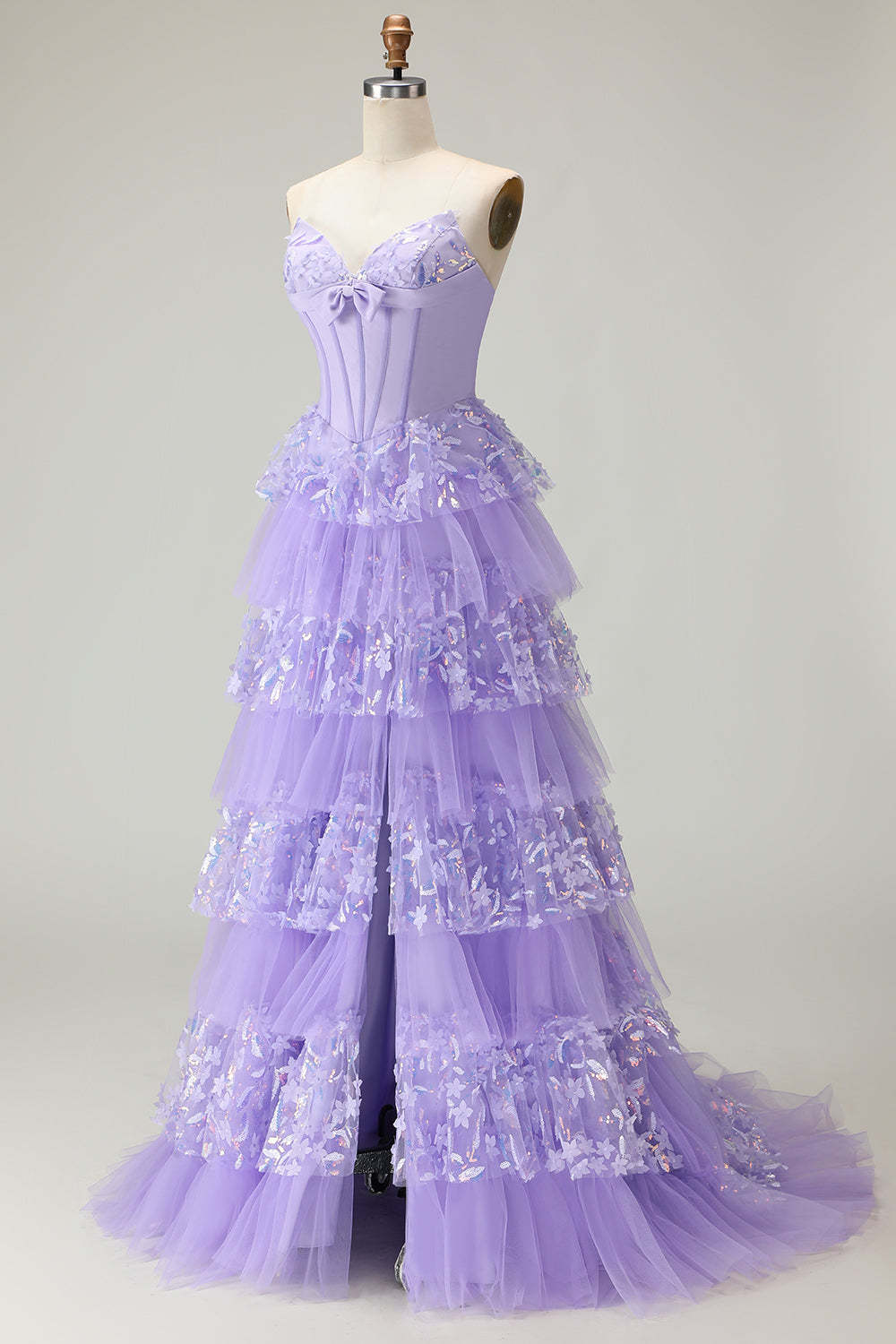 Sparkly Purple A Line Corset Strapless Long Prom Dress with Butterflies