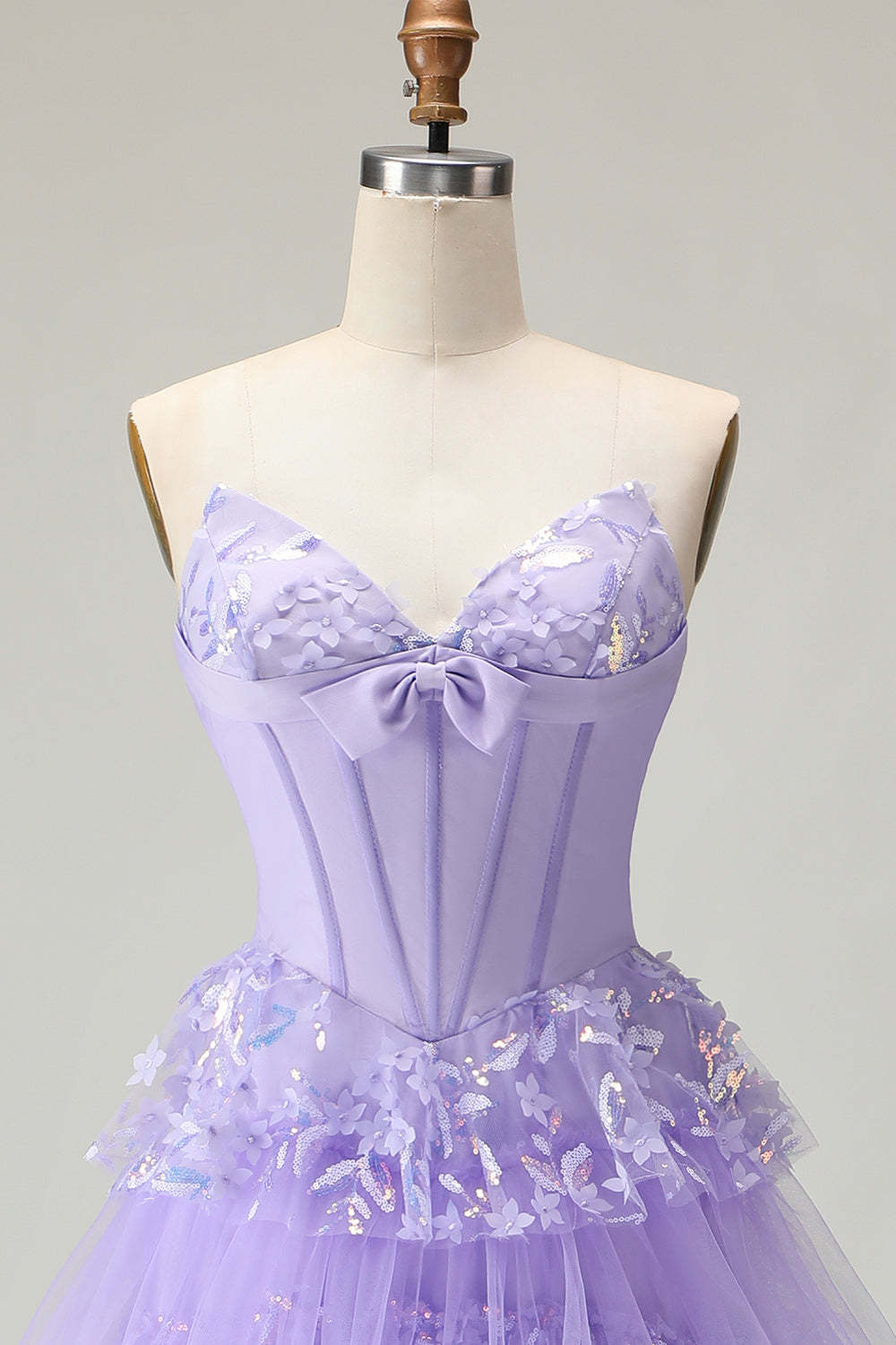 Sparkly Purple A Line Corset Strapless Long Prom Dress with Butterflies