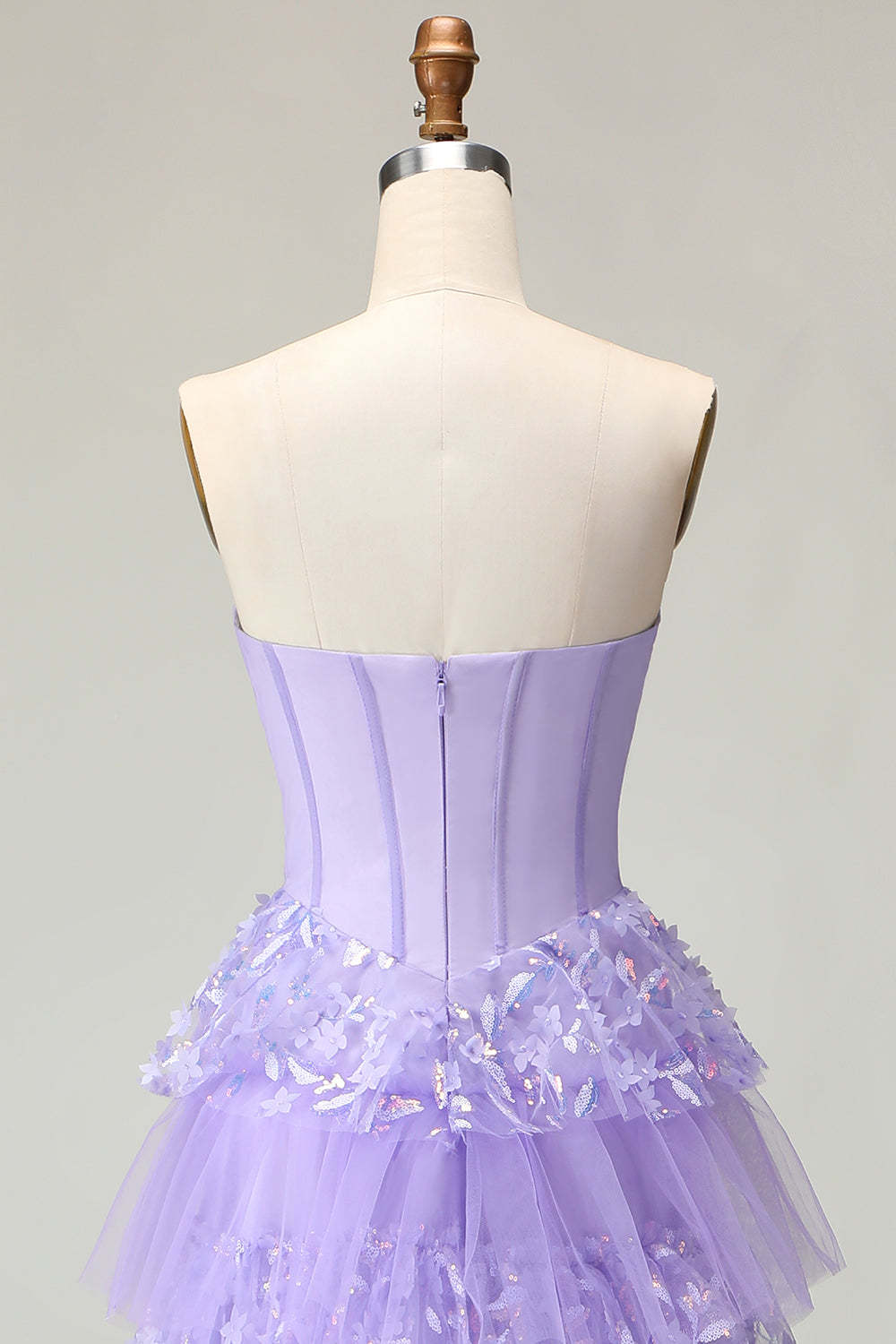 Sparkly Purple A Line Corset Strapless Long Prom Dress with Butterflies
