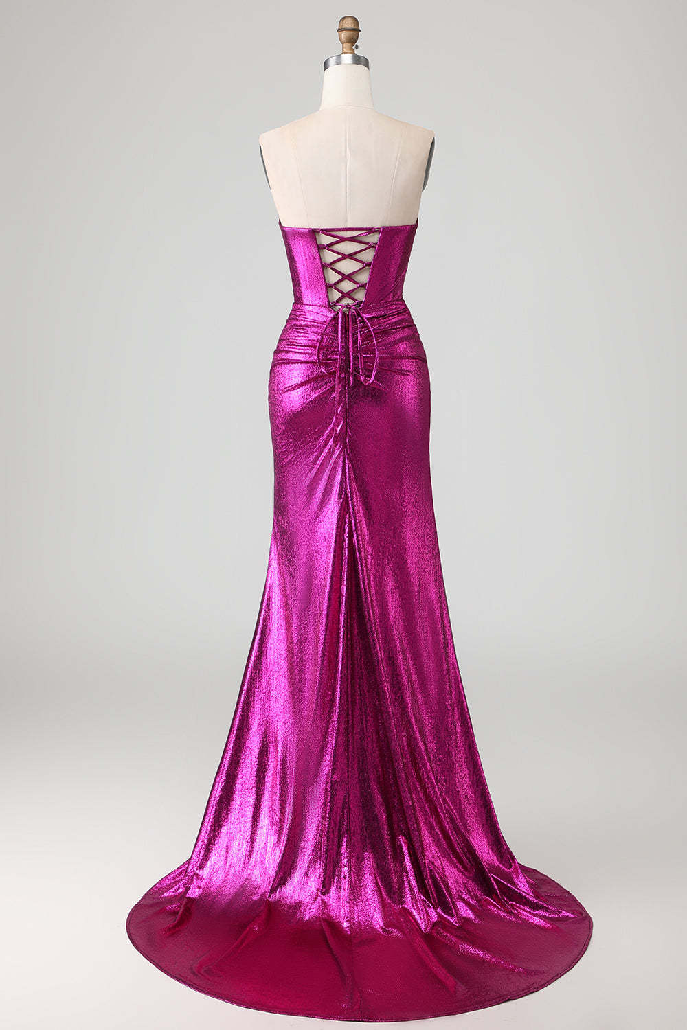 Long Fuchsia Mermaid Metallic Prom Dress with 3D Flowers