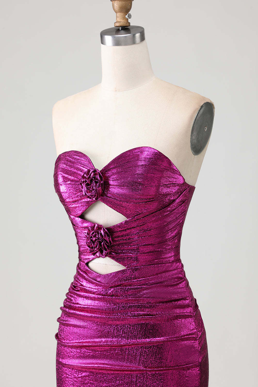 Long Fuchsia Mermaid Metallic Prom Dress with 3D Flowers