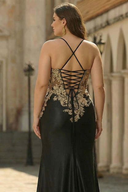 Sparkly Beaded Dark Green Plus Size Appliqued Floral Satin Long Corset Prom Dress with Slit