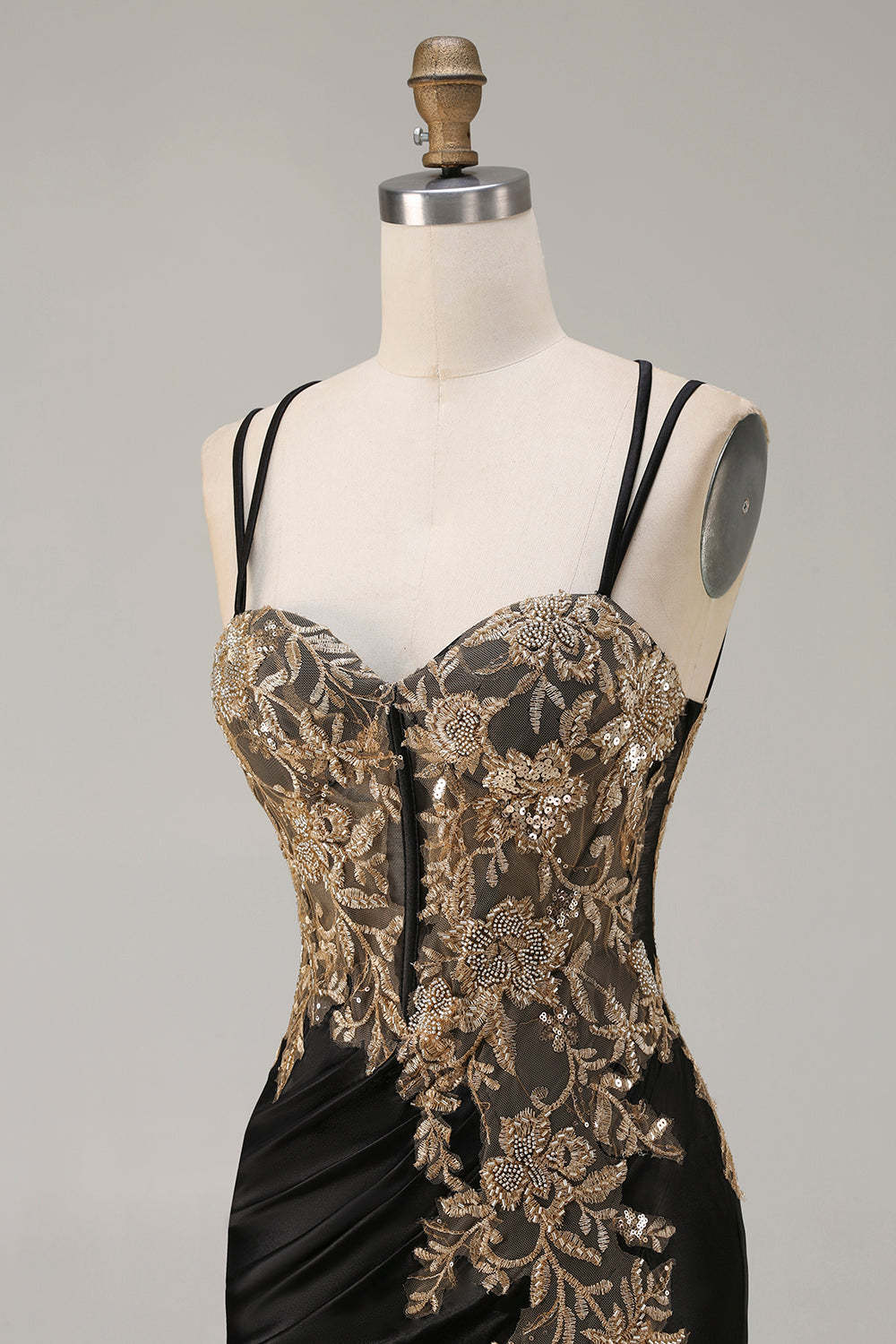 Sparkly Floral Dark Green Mermaid Satin Long Corset Prom Dress with Slit