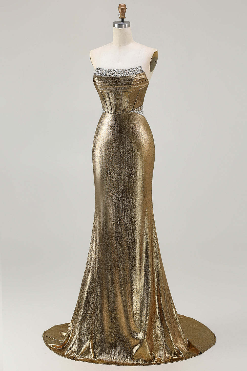 Sparkly Dark Golden Mermaid Beaded Corset Long Prom Dress