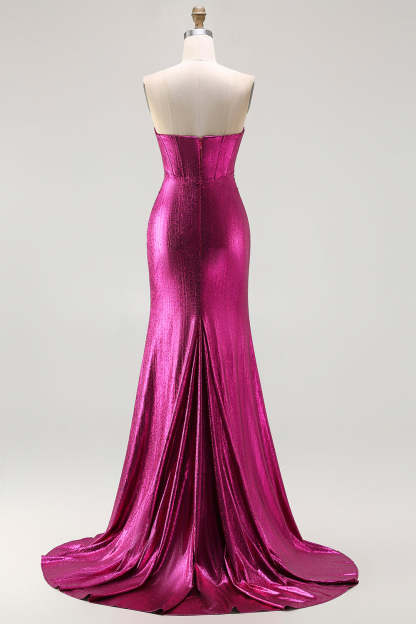Sparkly Fuchsia Beaded Mermaid Corset Long Prom Dress