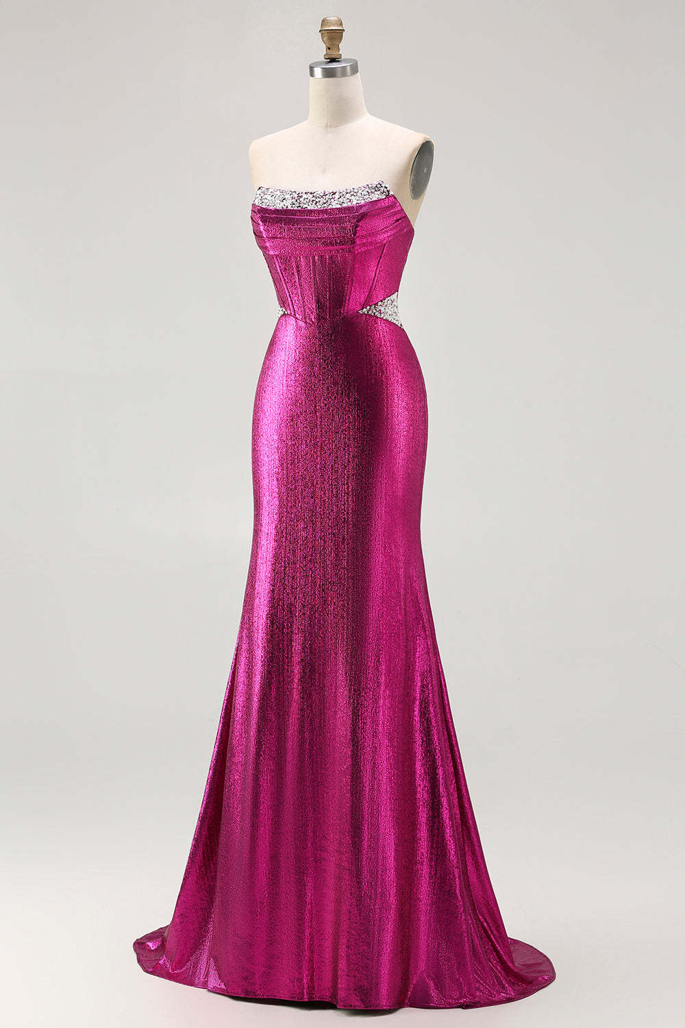 Sparkly Fuchsia Beaded Mermaid Corset Long Prom Dress