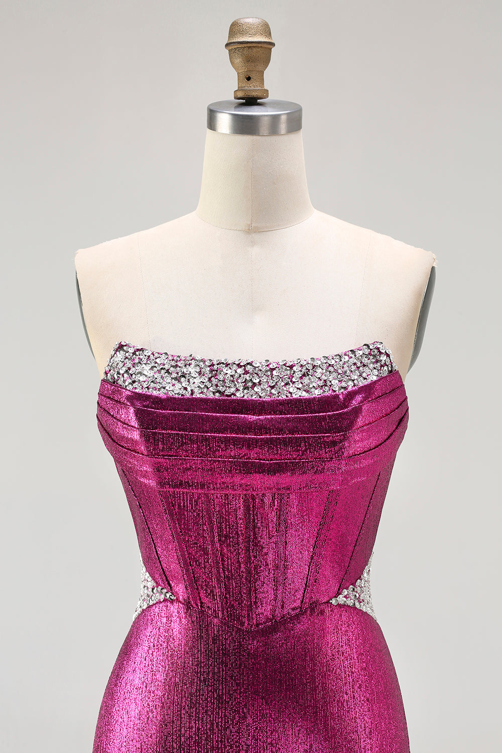 Sparkly Fuchsia Beaded Mermaid Corset Long Prom Dress