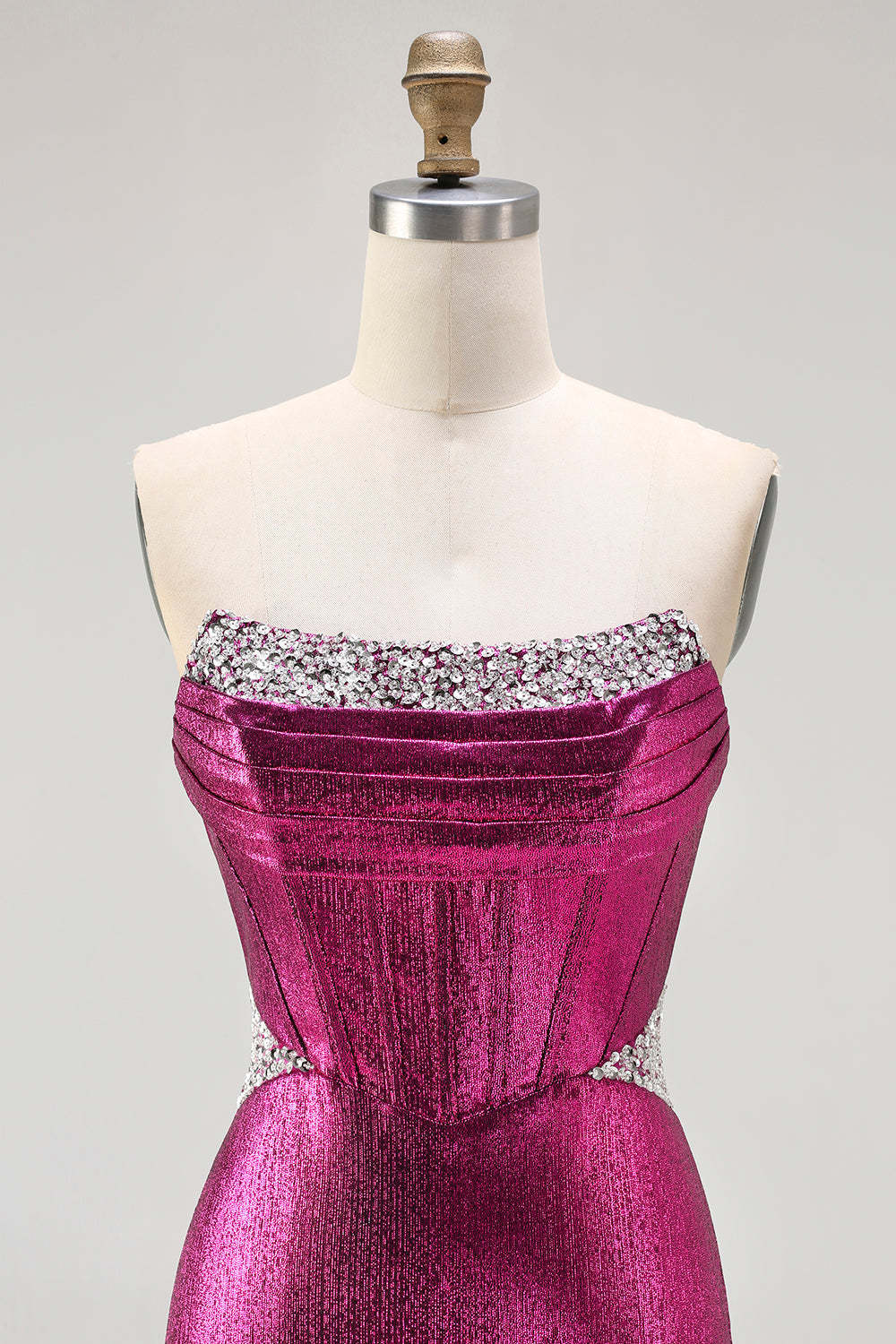 Sparkly Fuchsia Beaded Mermaid Corset Long Prom Dress