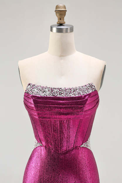 Sparkly Fuchsia Beaded Mermaid Corset Long Prom Dress