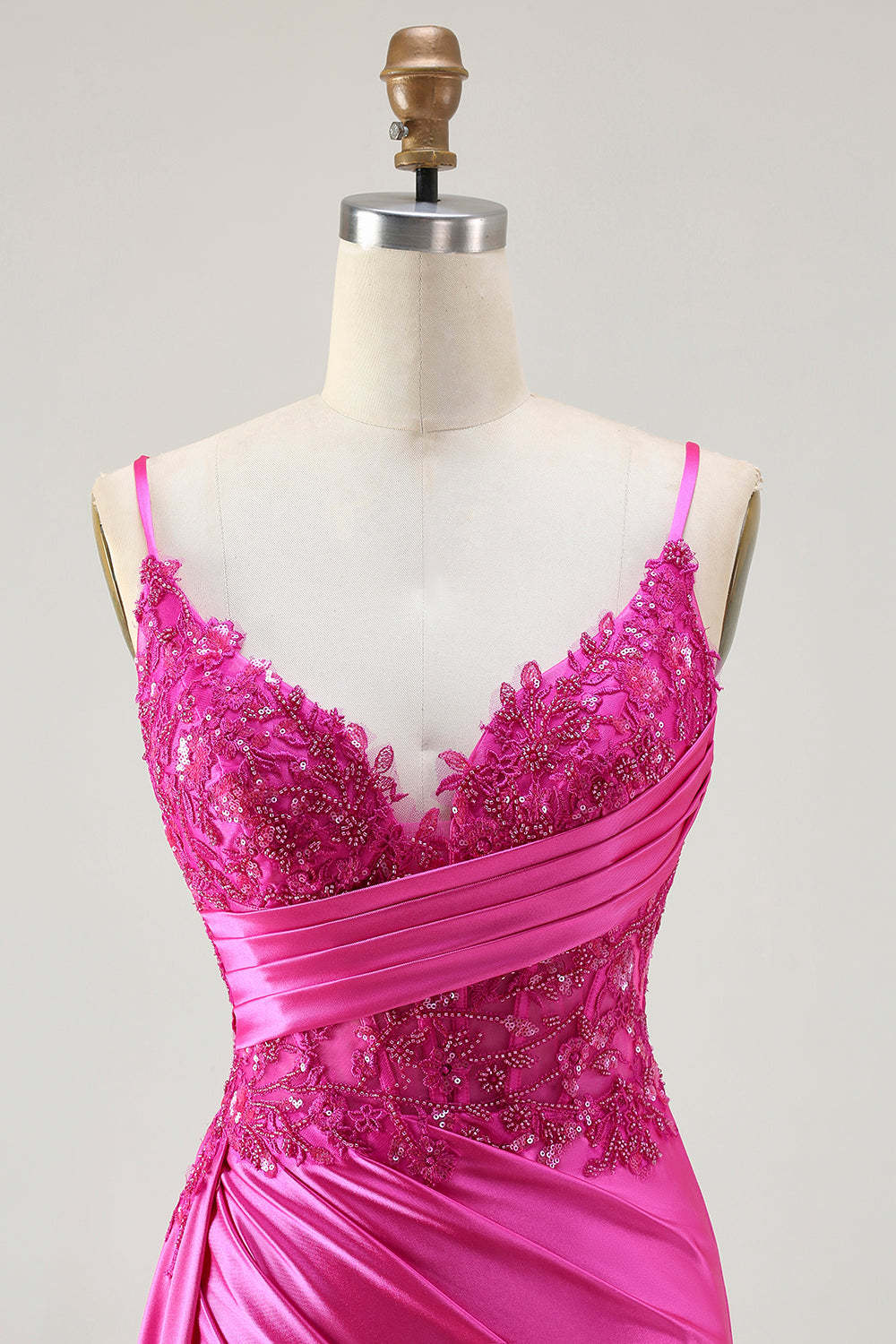 Sparkly Fuchsia Spaghetti Straps Mermaid Maxi Prom Dress with Slit