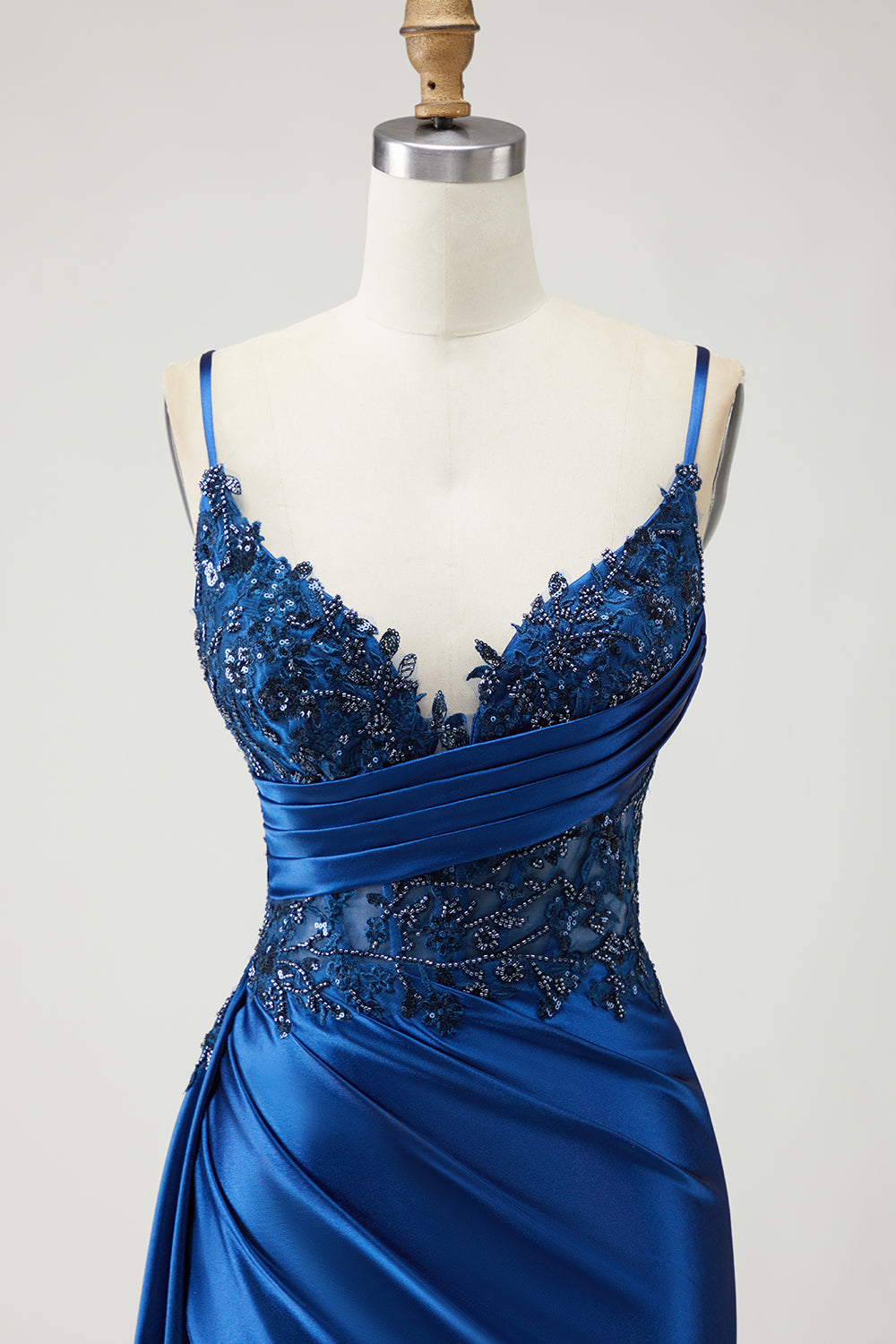 Sparkly Navy Beaded Mermaid Long Prom Dress with Side Cape