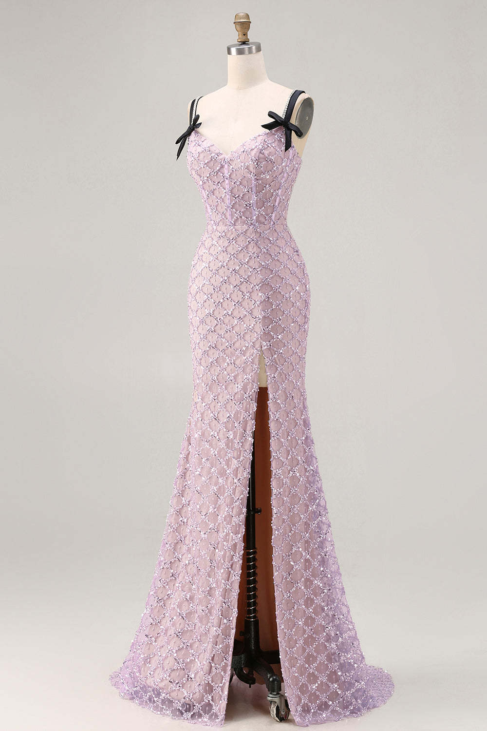 Sparkly Lilac Sequin Mermaid Long Prom Dress with Slit