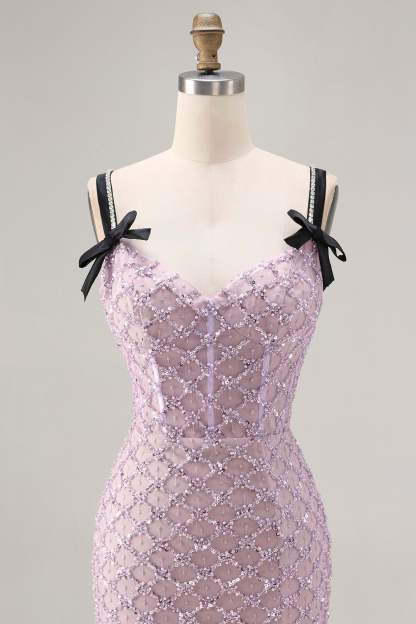 Sparkly Lilac Sequin Mermaid Long Prom Dress with Slit