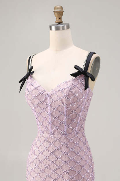 Sparkly Lilac Sequin Mermaid Long Prom Dress with Slit