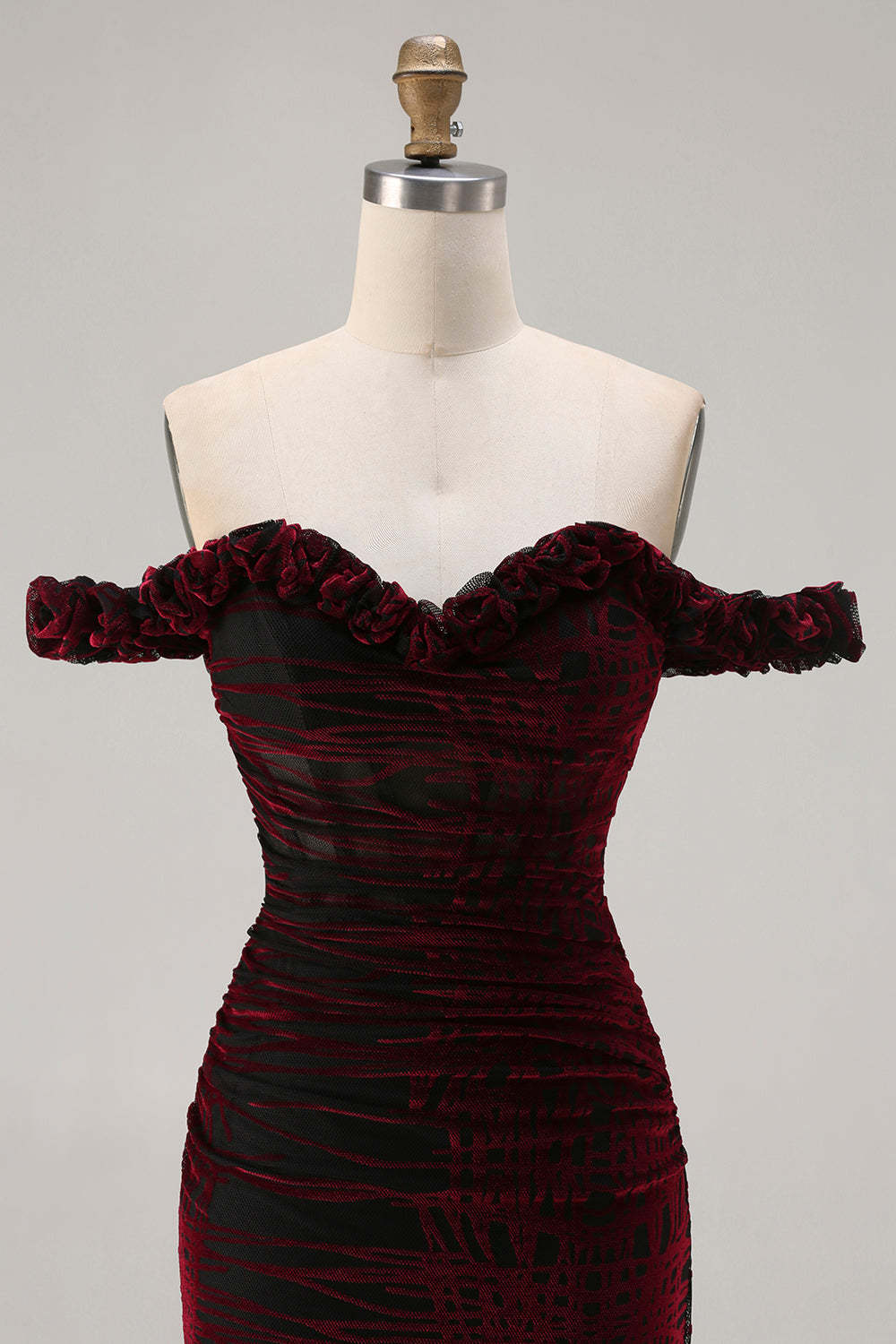 Floral Mermaid Black and Red Long Corset Prom Dress with Slit