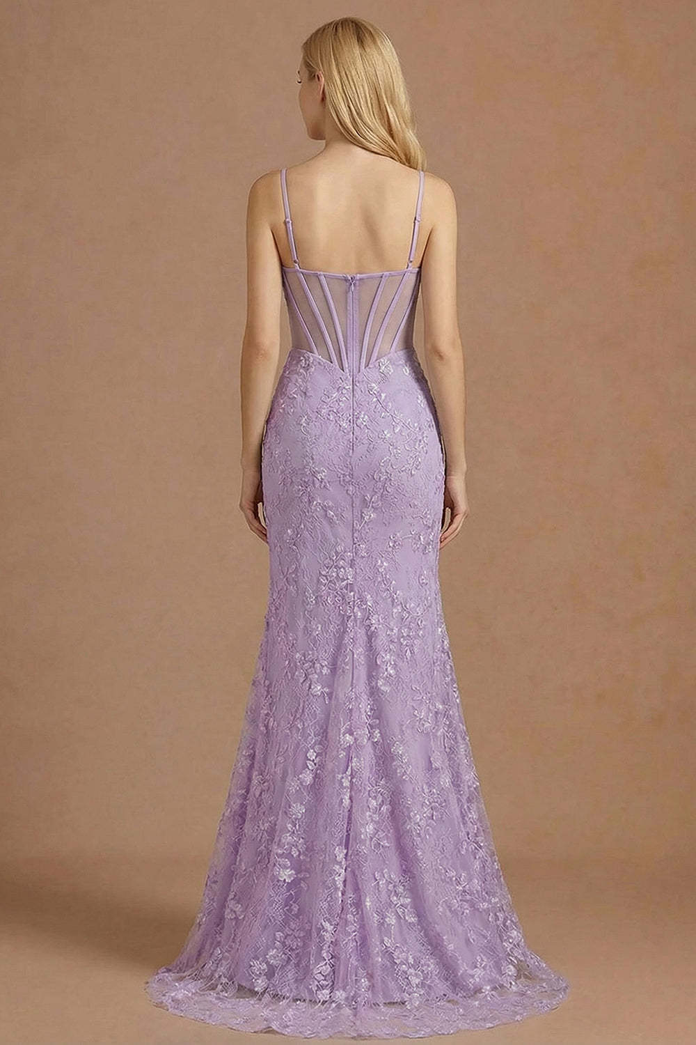 Floral Purple Corset Appliqued Mermaid Long Prom Dress with Slit