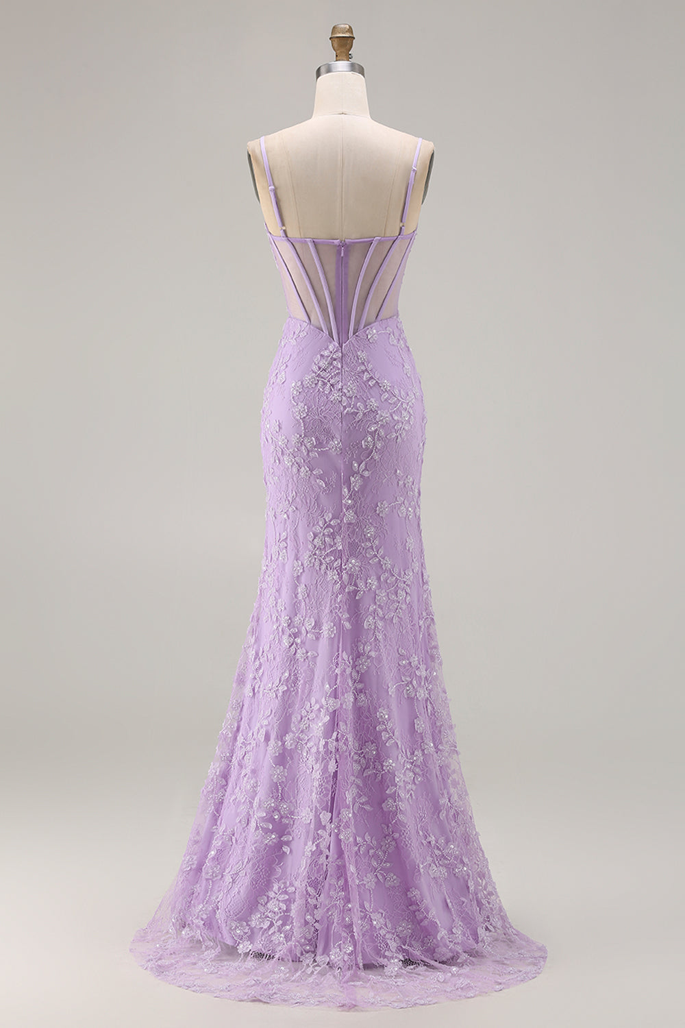Floral Purple Corset Appliqued Mermaid Long Prom Dress with Slit