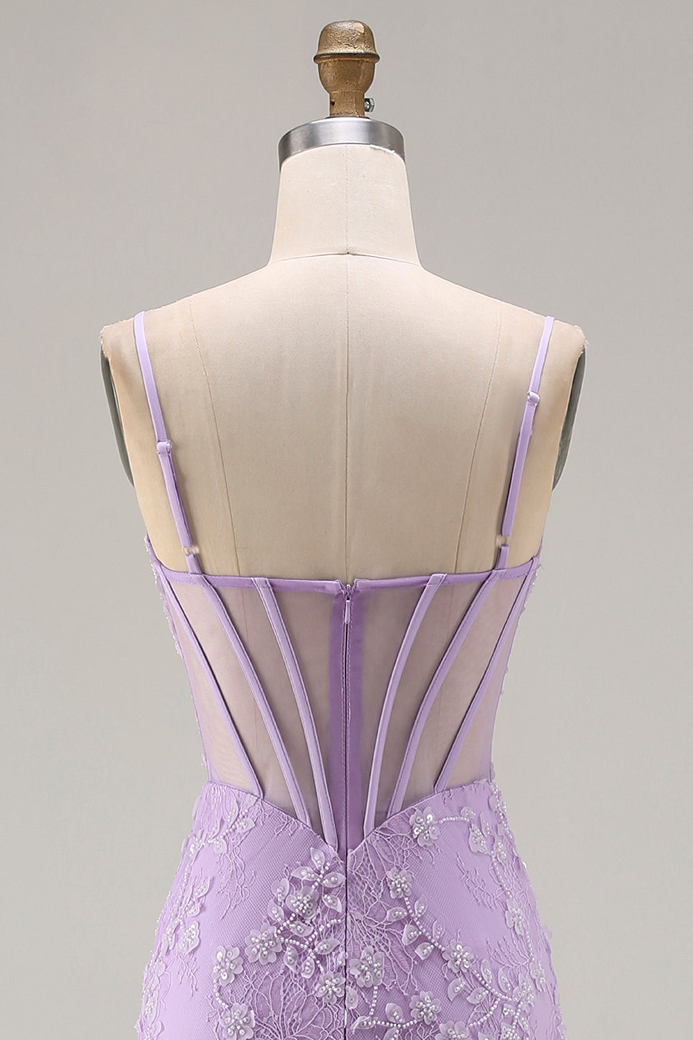 Floral Purple Corset Appliqued Mermaid Long Prom Dress with Slit