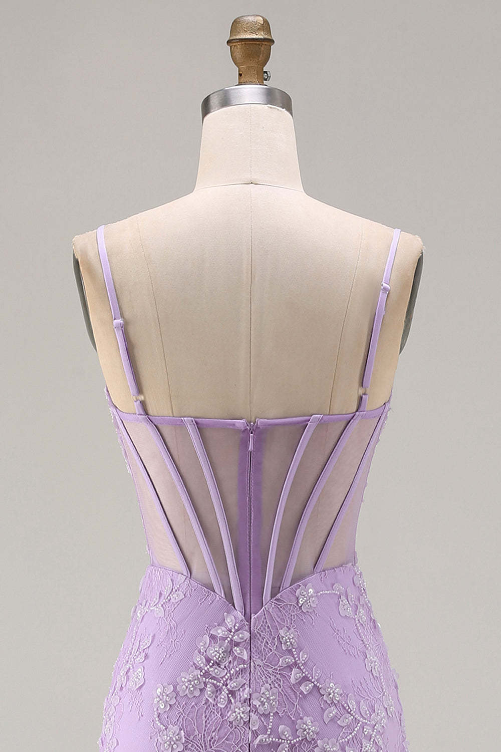 Floral Purple Corset Appliqued Mermaid Long Prom Dress with Slit