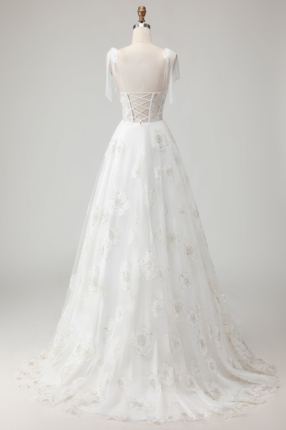 White Sparkly Beaded Ball gown Corset Floral Maxi Wedding Dress