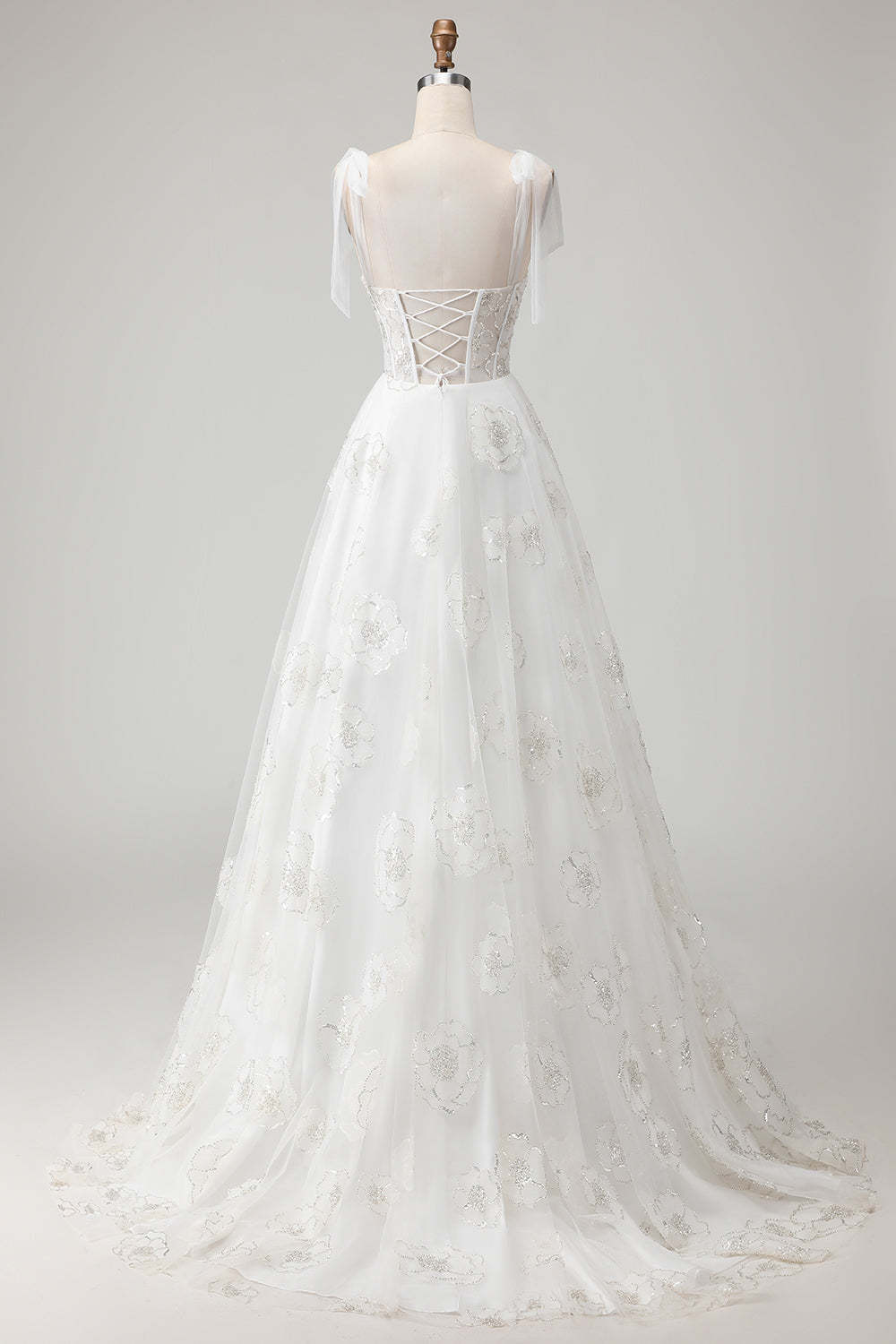 White Sparkly Beaded Ball gown Corset Floral Maxi Wedding Dress