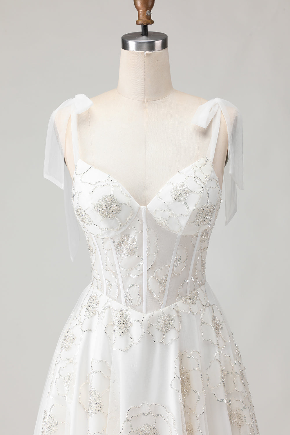 White Sparkly Beaded Ball gown Corset Floral Maxi Wedding Dress