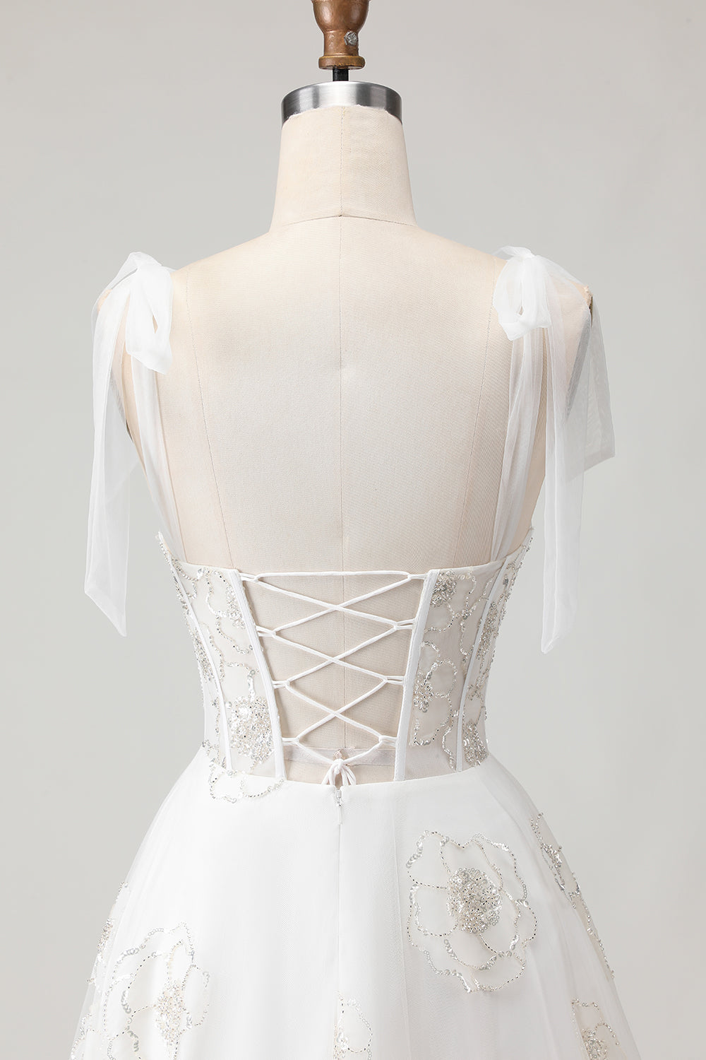 White Sparkly Beaded Ball gown Corset Floral Maxi Wedding Dress