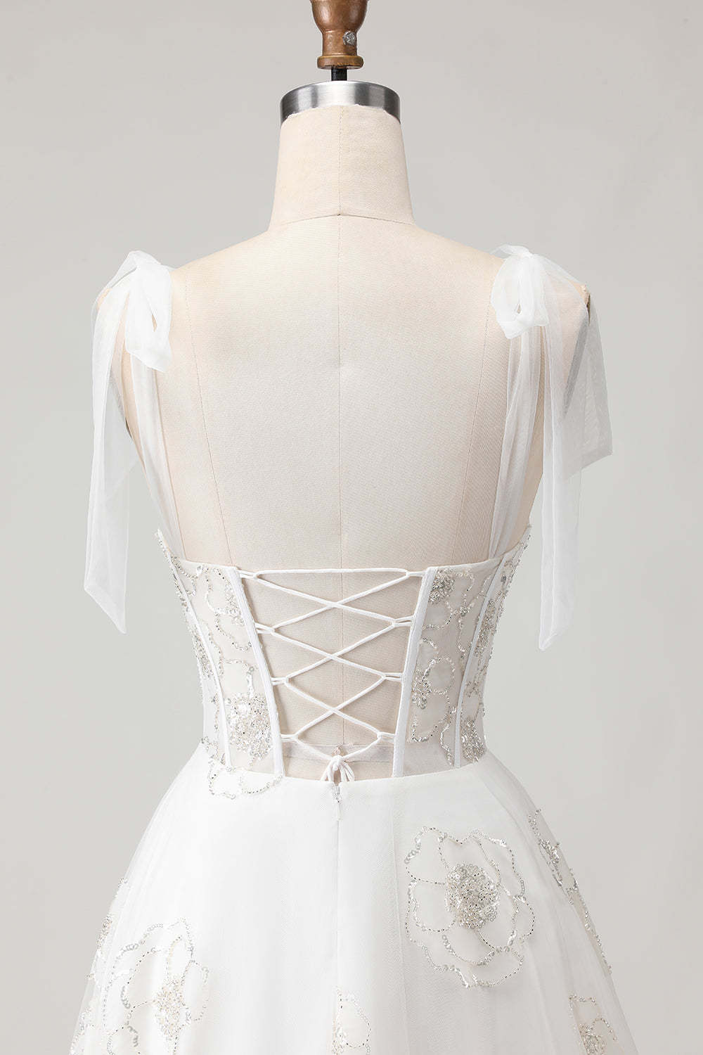 White Sparkly Beaded Ball gown Corset Floral Maxi Wedding Dress