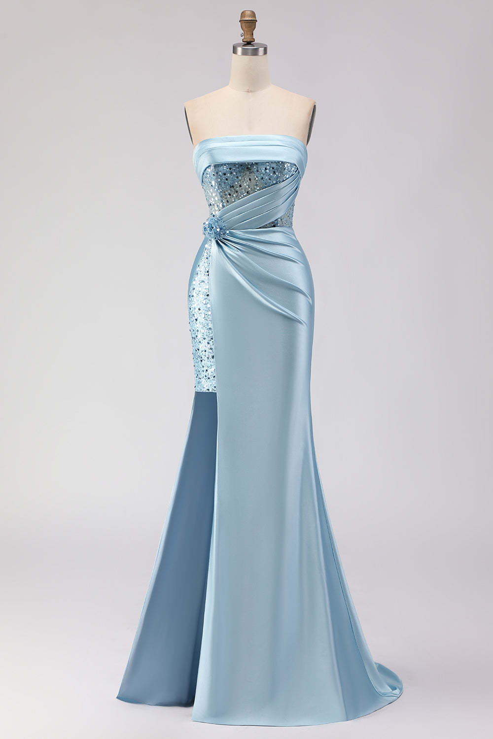Sparkly Purple Mermaid Satin Long Corset Prom Dress with Slit