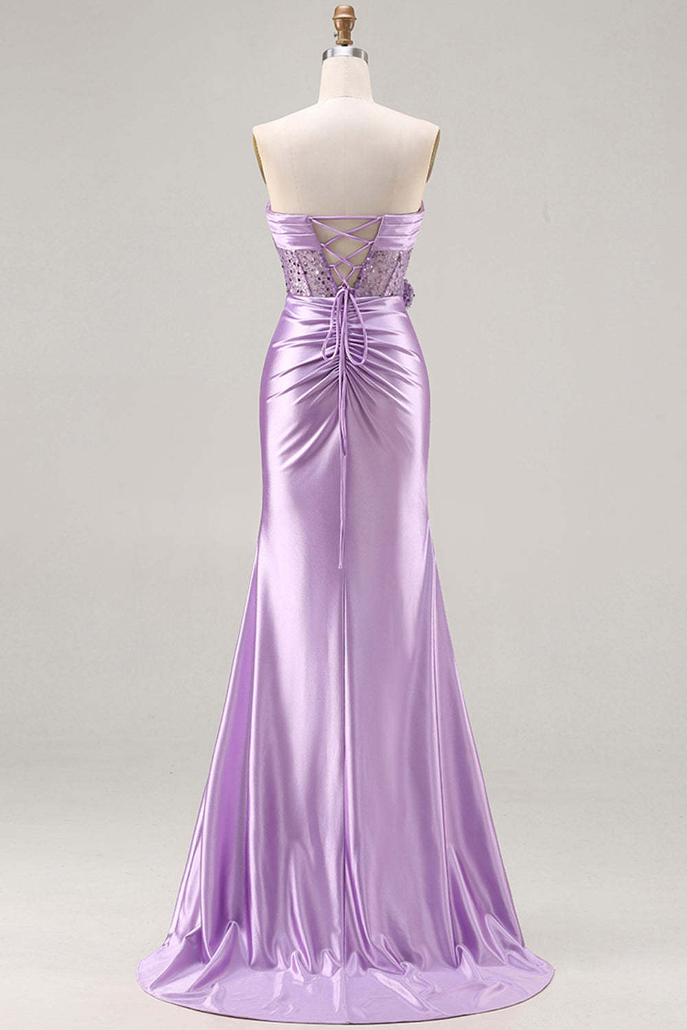 Sparkly Purple Mermaid Satin Long Corset Prom Dress with Slit