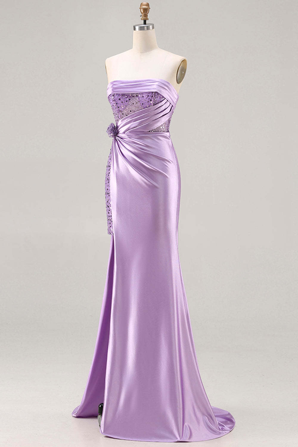 Sparkly Purple Mermaid Satin Long Corset Prom Dress with Slit