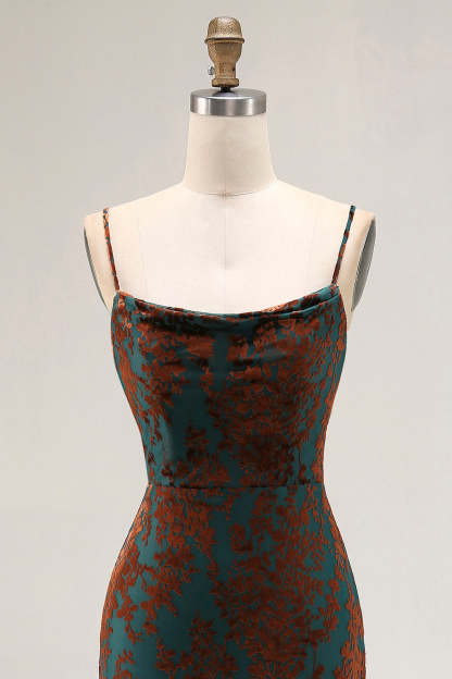 Dark Green Mermaid Burnout Velvet Maxi Wedding Guest Dress with Slit