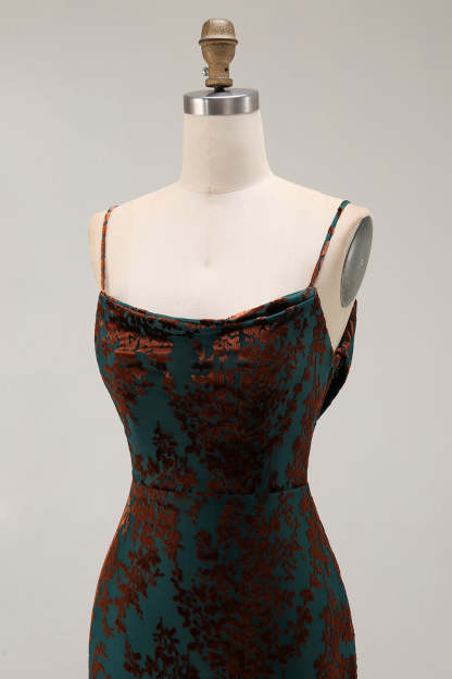 Dark Green Mermaid Burnout Velvet Maxi Wedding Guest Dress with Slit