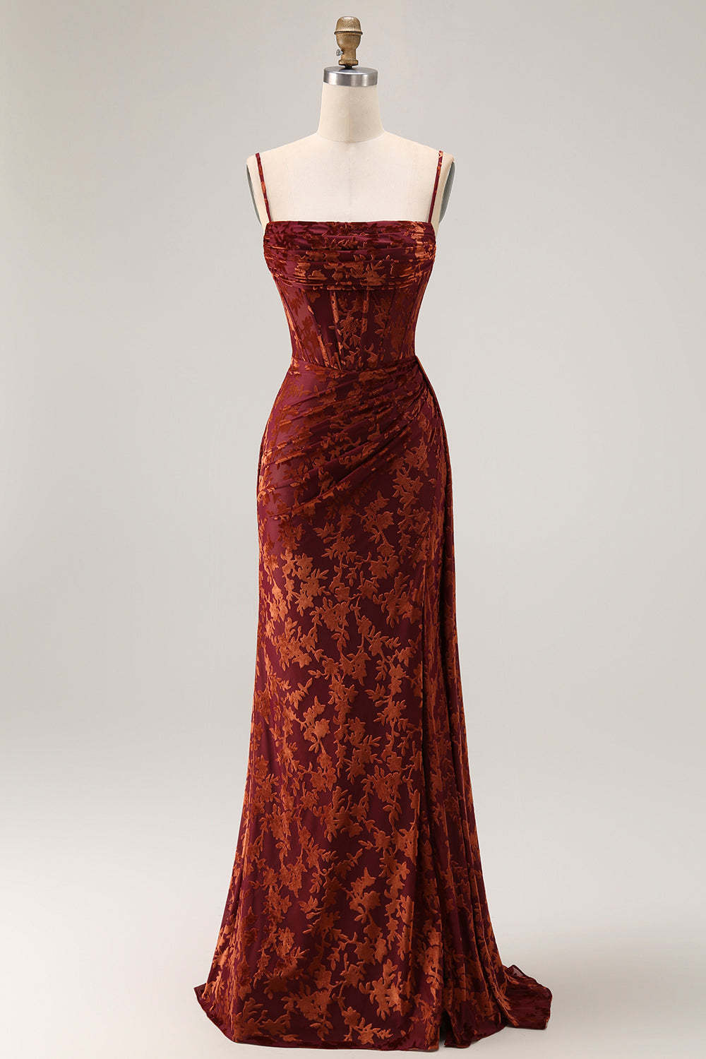 Dark Green Corset Velvet Floral Maxi Wedding Guest Dress with Side Cape