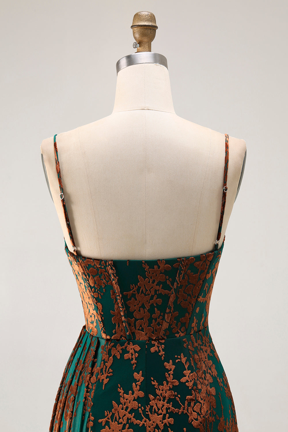 Dark Green Corset Velvet Floral Maxi Wedding Guest Dress with Side Cape