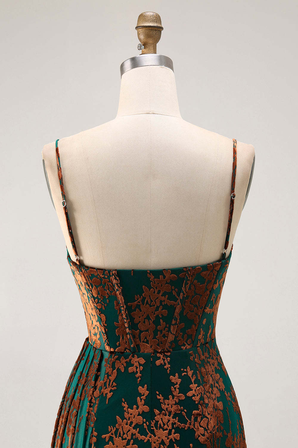 Dark Green Corset Velvet Floral Maxi Wedding Guest Dress with Side Cape