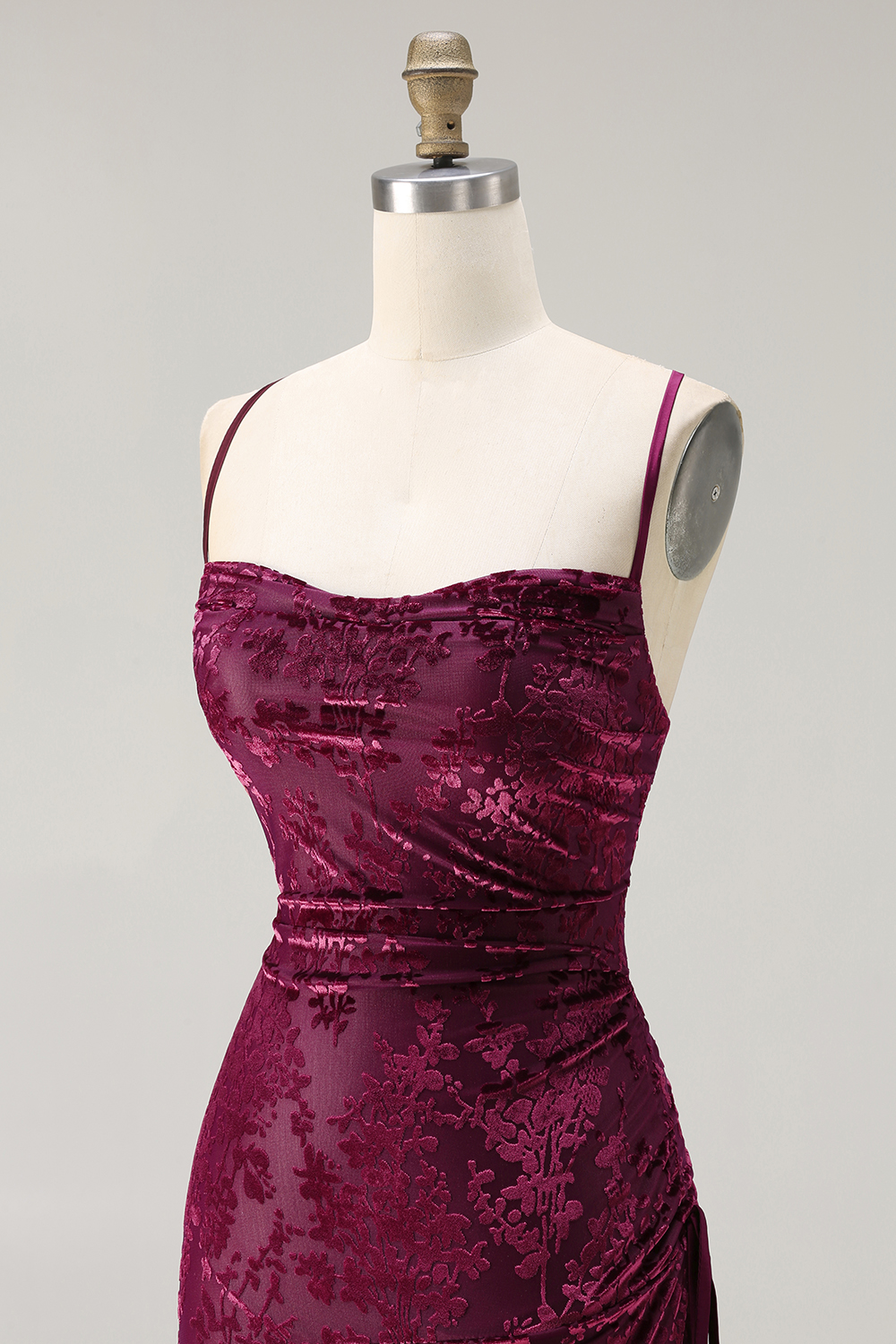 Dark Green Sheath Spaghetti Straps Maxi Velvet Bridesmaid Dress