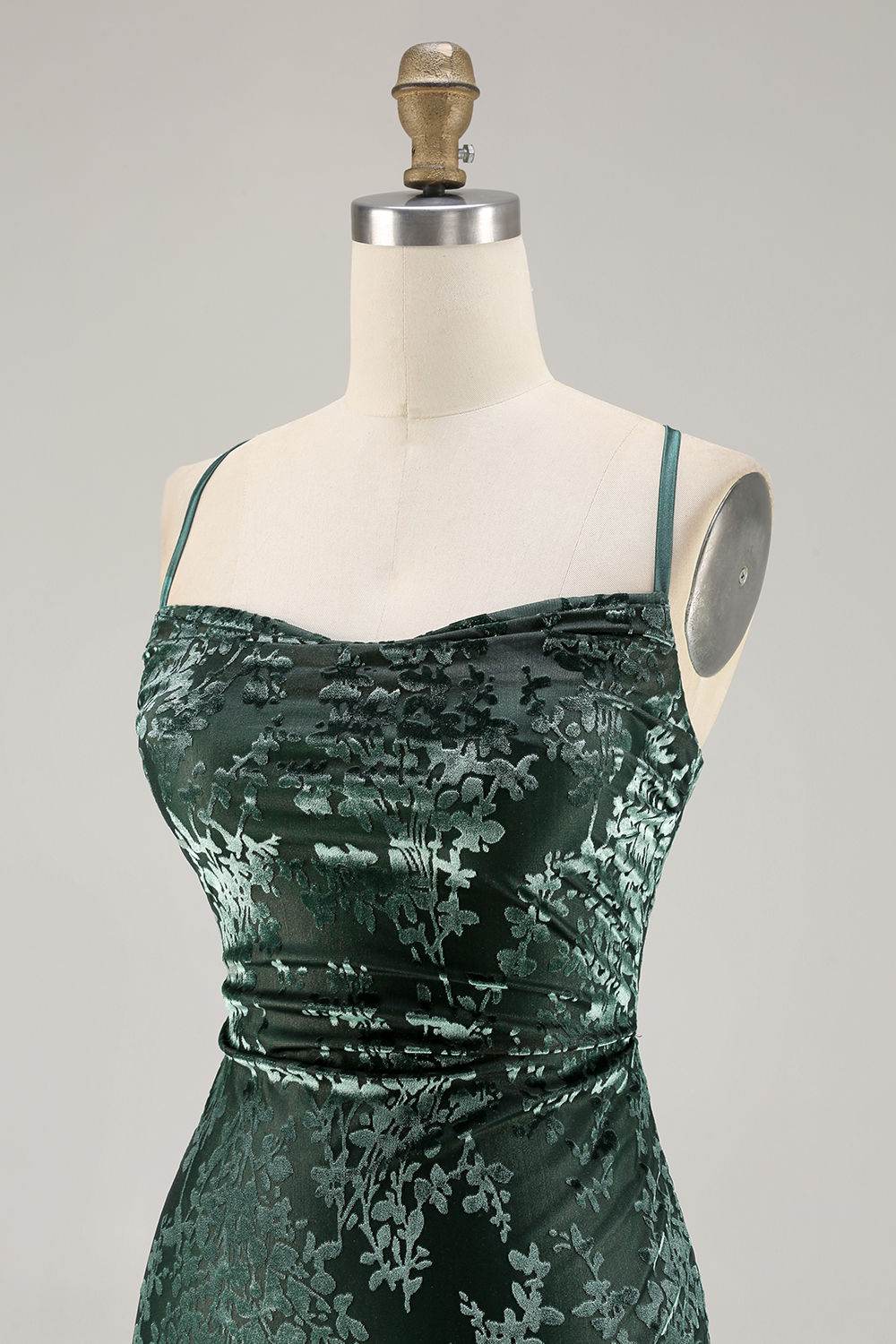 Dark Green Sheath Spaghetti Straps Maxi Velvet Bridesmaid Dress