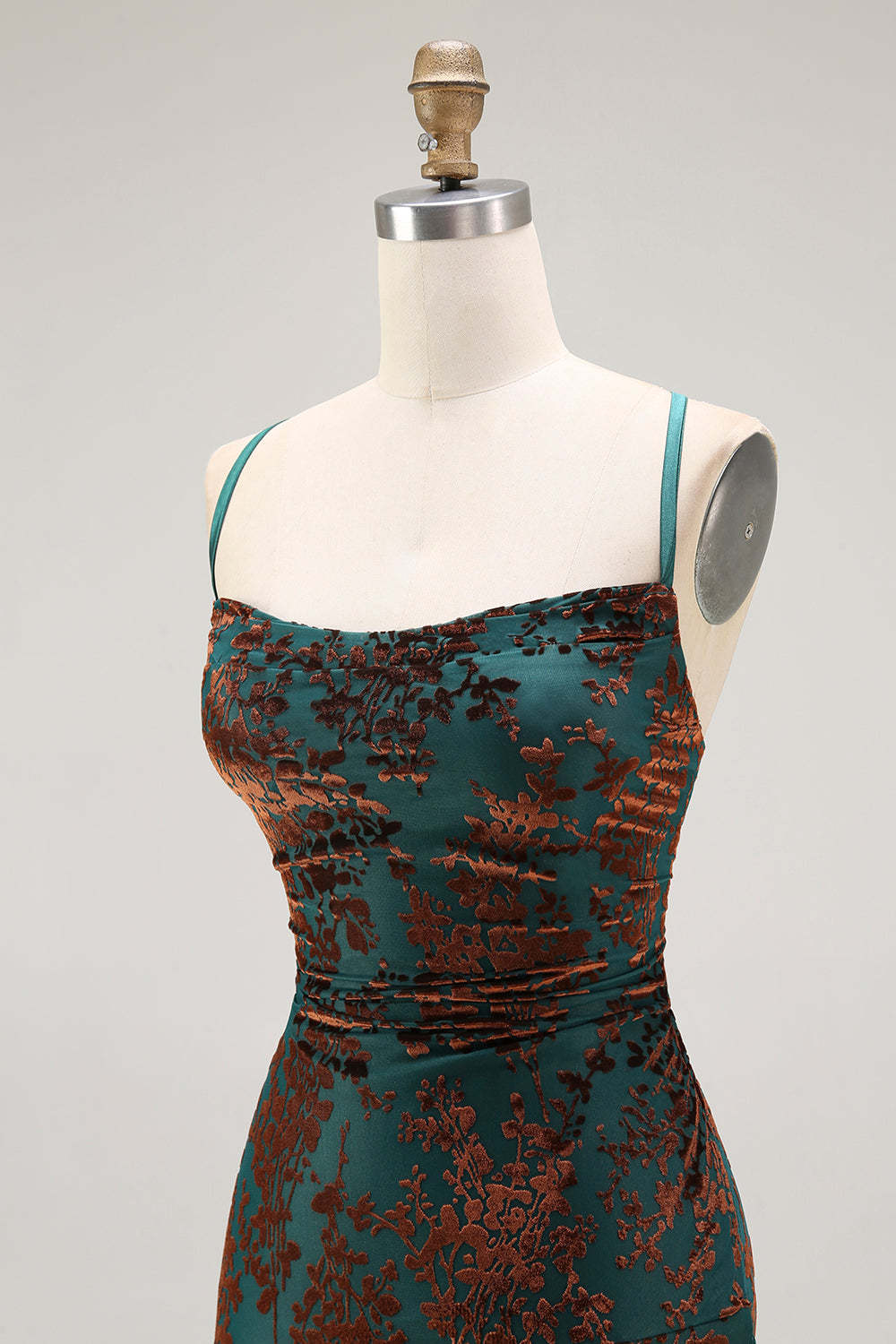 Dark Green Sheath Spaghetti Straps Maxi Velvet Bridesmaid Dress