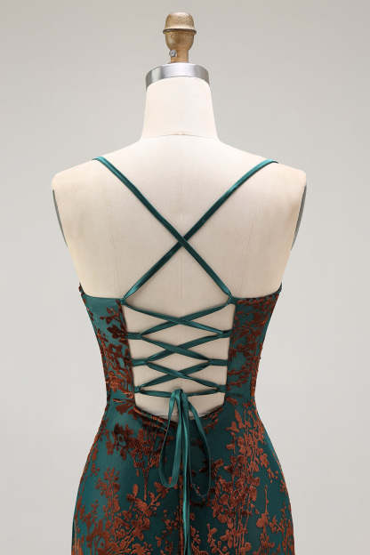 Dark Green Sheath Spaghetti Straps Maxi Velvet Bridesmaid Dress