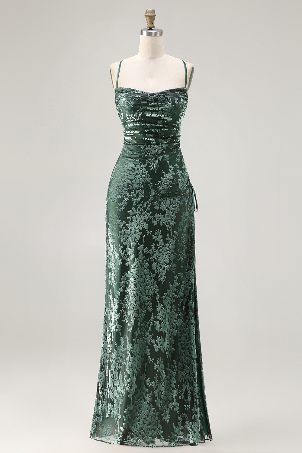 Dark Green Sheath Spaghetti Straps Maxi Velvet Bridesmaid Dress