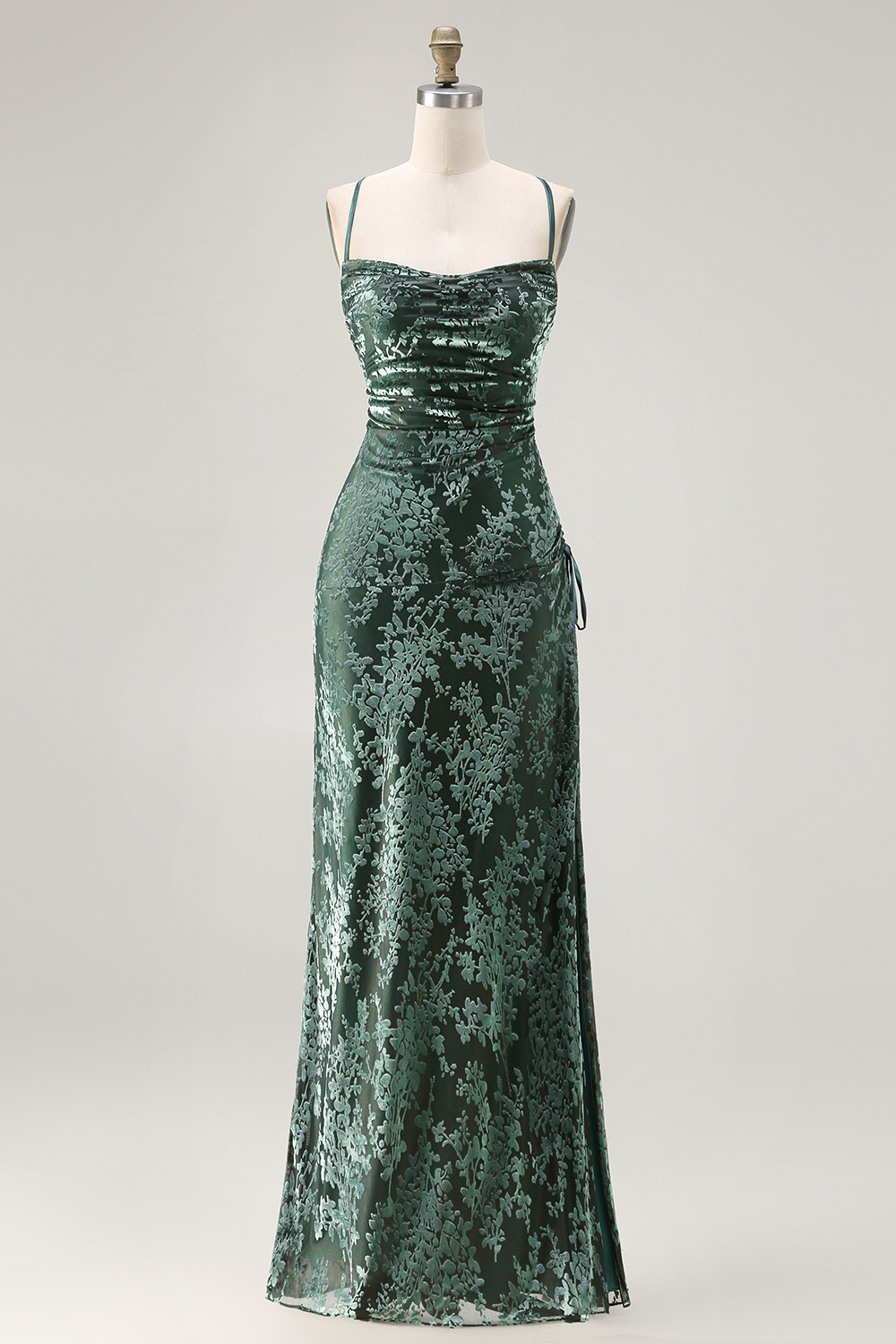 Dark Green Sheath Spaghetti Straps Maxi Velvet Bridesmaid Dress