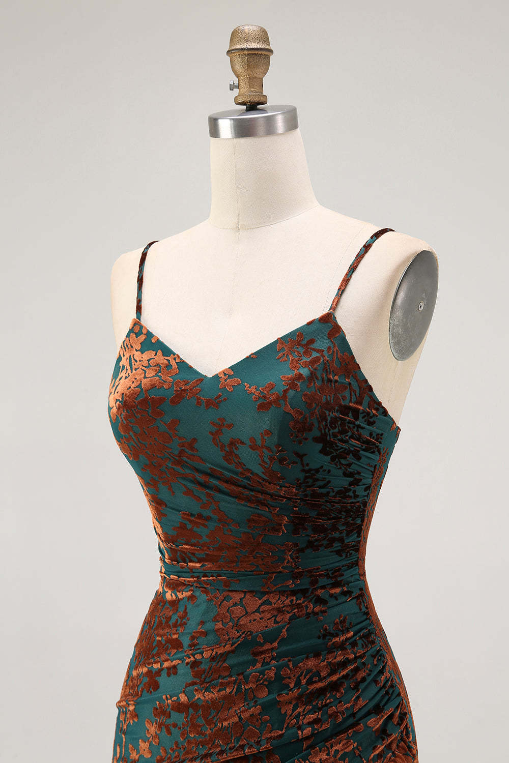 Dark Green Spaghetti Straps Mermaid Long Velvet Wedding Guest Dress with Slit