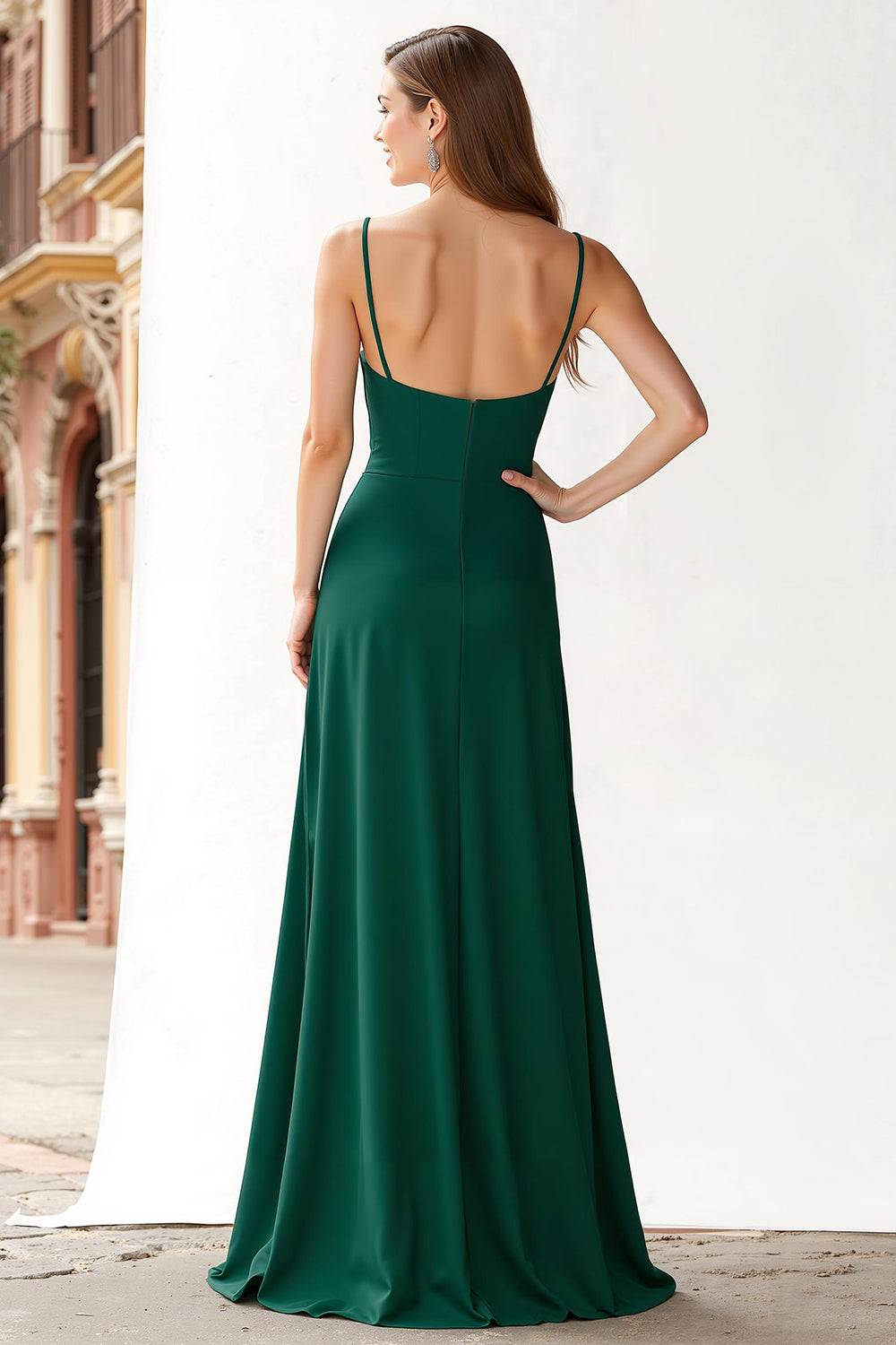Dark Green Chiffon Spaghetti Straps A-Line Long Bridesmaid Dress