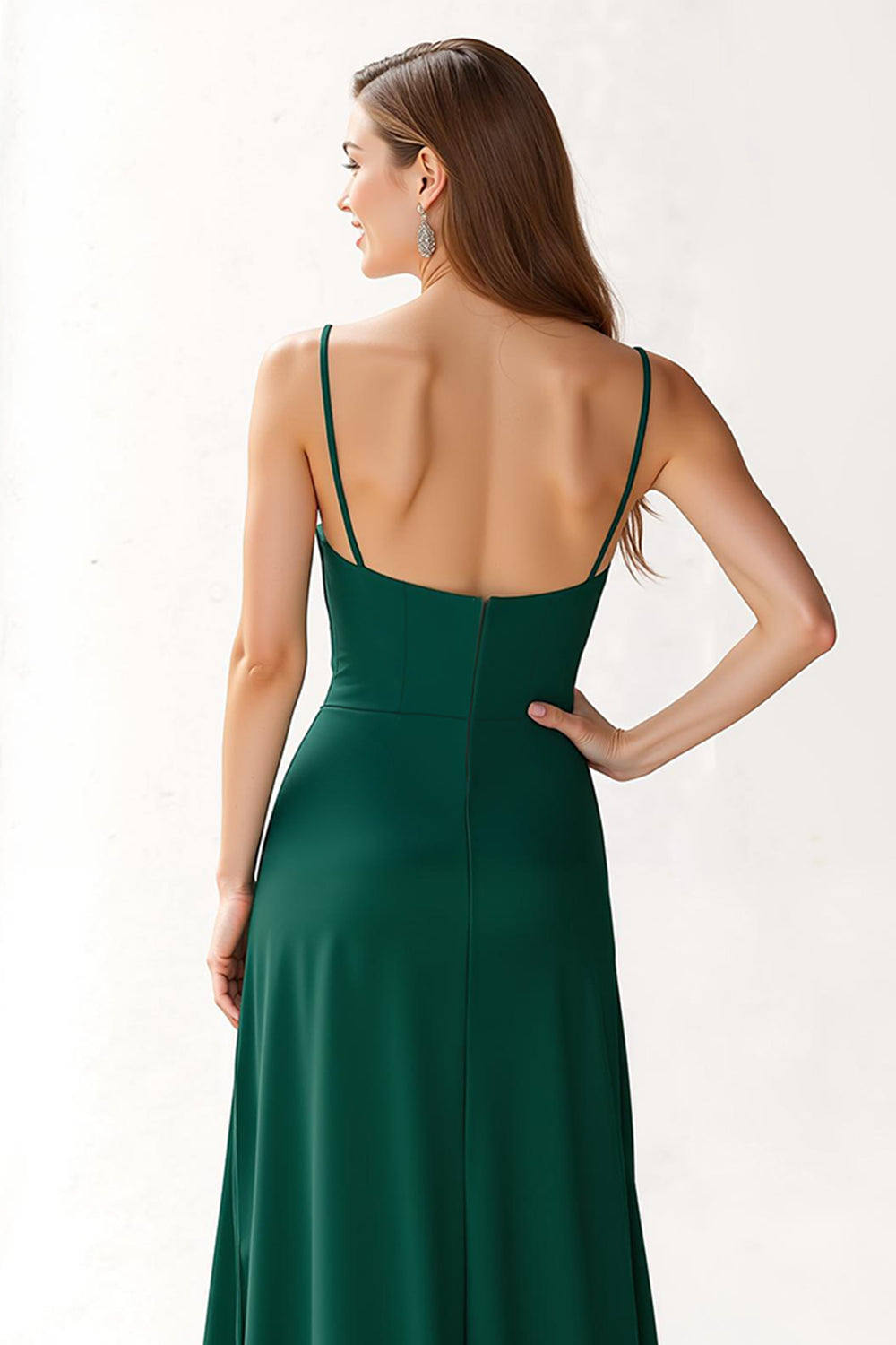 Dark Green Chiffon Spaghetti Straps A-Line Long Bridesmaid Dress