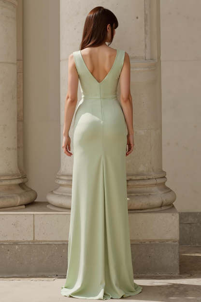 Dusty Sage Satin Square Neck Mermaid Maxi Bridesmaid Dress with Slit