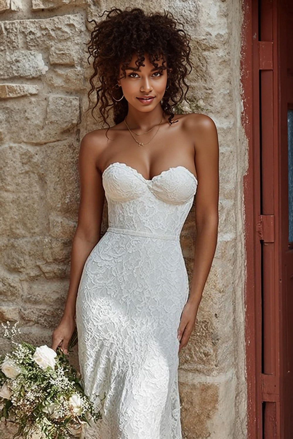 Ivory Lace Mermaid Sweetheart Sweep Train Wedding Dress