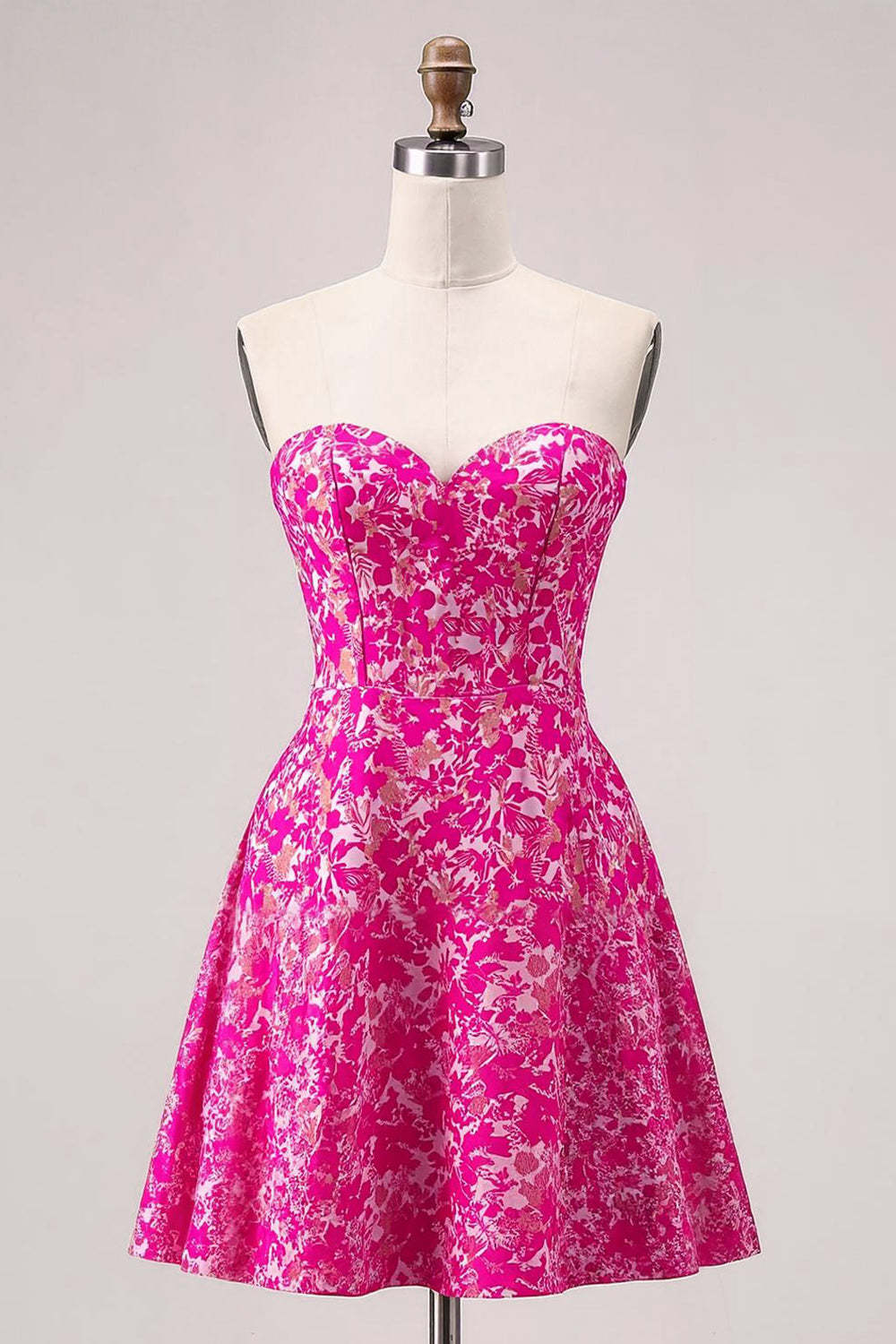 Leely Women Fuchsia Floral Short Homecoming Dress Corset Sweetheart A Line Cocktail Party Dress