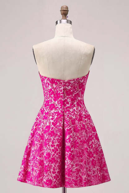 Fuchsia Floral Sweetheart Short A Line Homecoming Dress